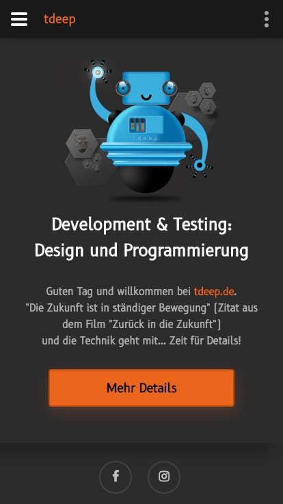 Startseite "tdeep" auf einem Smartphone