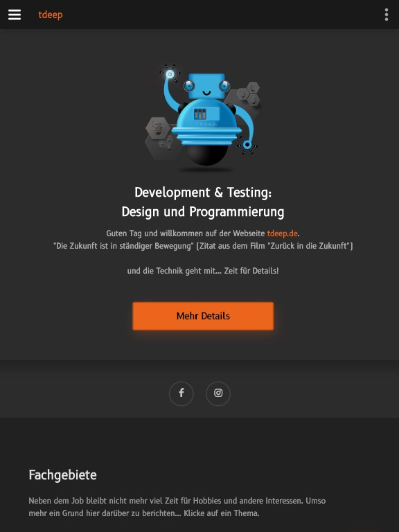Startseite "tdeep" auf einem Tablet PC
